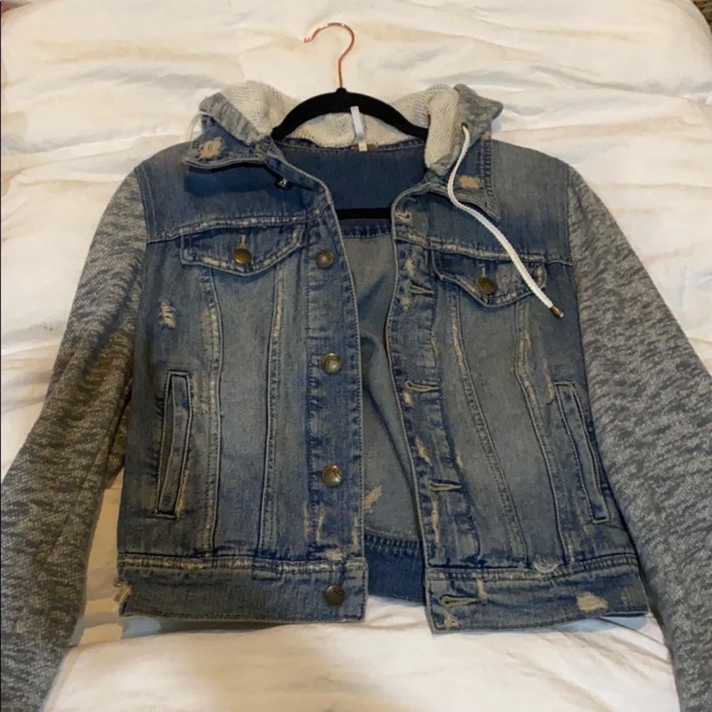 free people jean jacket with hood